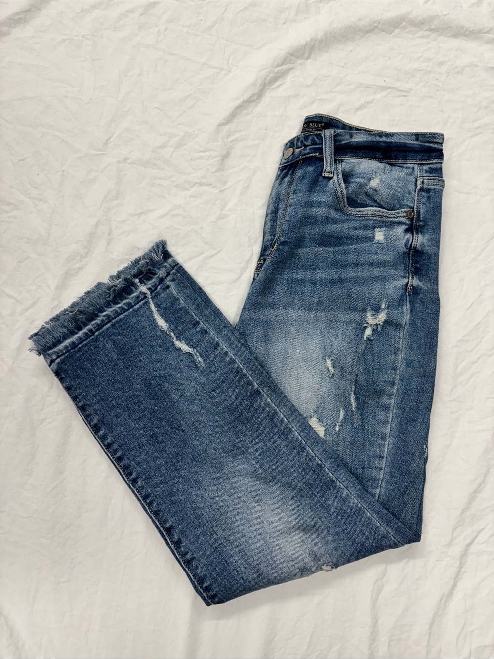 Judy Blue Distressed Medium Blue Straight Leg Jeans | Size 27